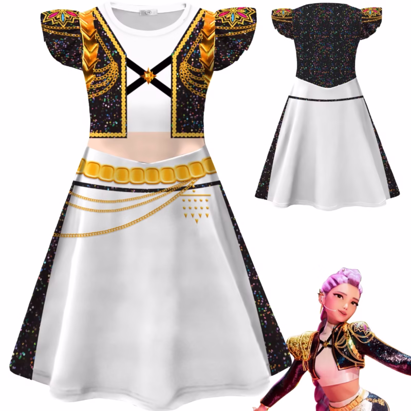 The Kids K-Pop Demon Hunters Rumi Zoey Mira Dress Cosplay Costume is the perfect mixture of fantasy, fashion and fun and is perfect for all aspiring K-Pop Demon Hunters - Image 2