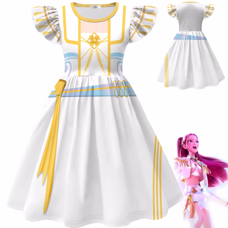 Make your kid the center of attention with the Girls Kids Rumi Zoey Mira White Dress - K-Pop Demon Hunters Cosplay Costume - Image 3