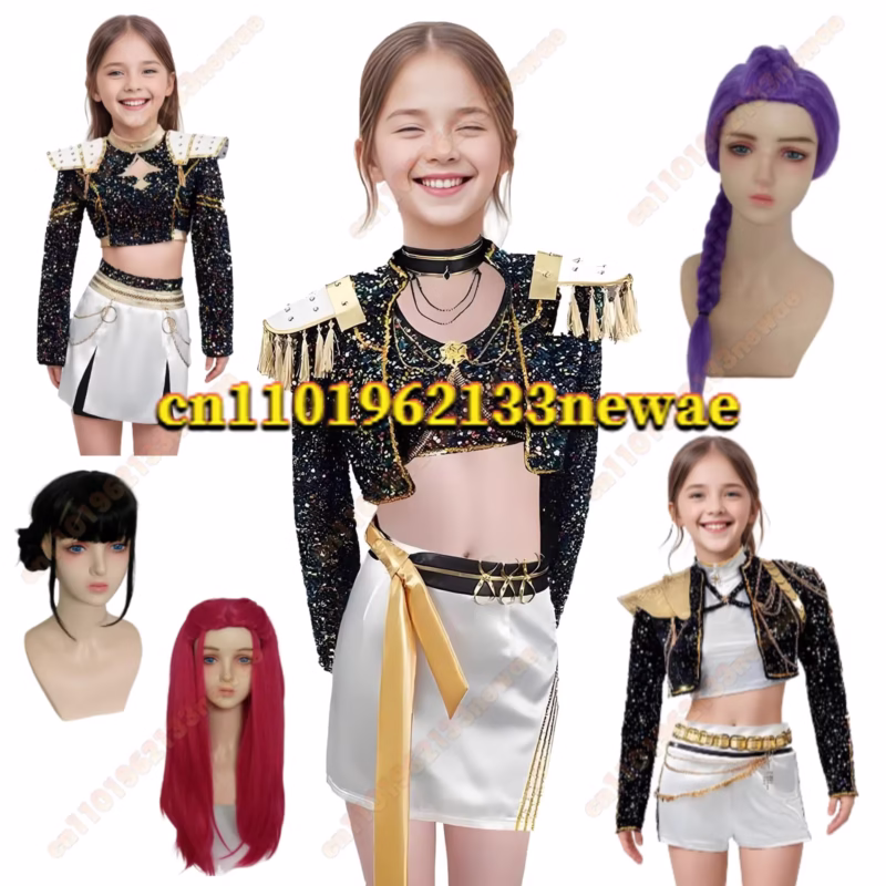 Step into the spotlight with the 2025 Adult & Kid K-Pop Rumi Cosplay Costume which includes the Kid Wig and the Demon Hunters Stage Clothes - Image 5