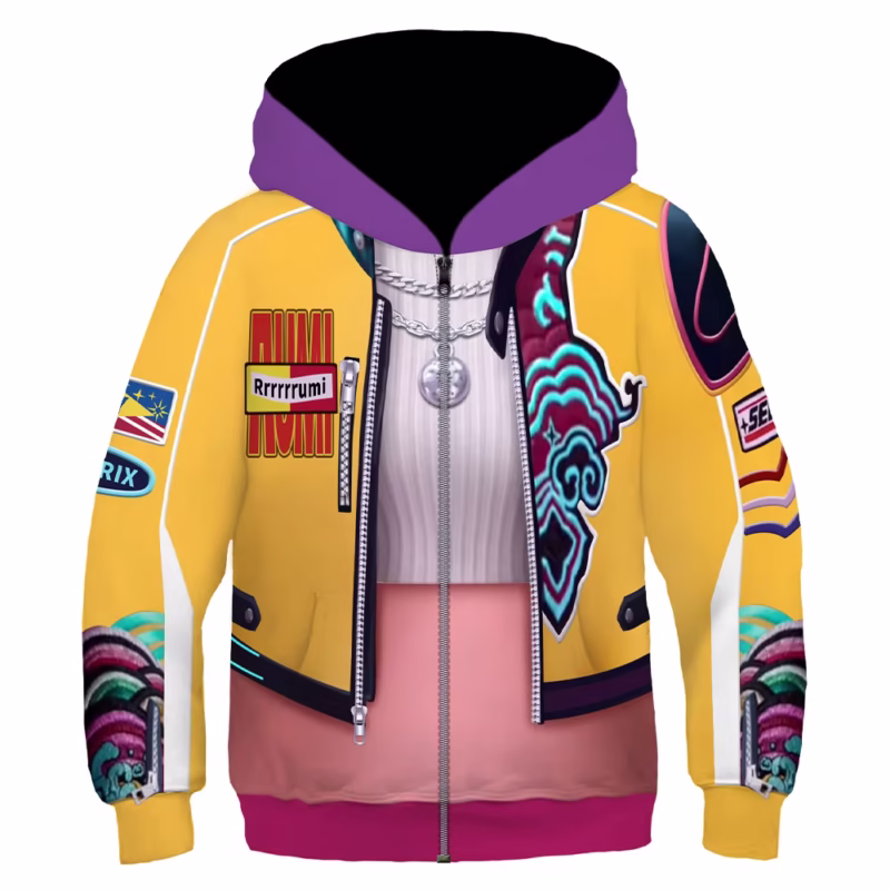 Allow your child to immerse themselves in fantasy and fun with the Kids Girls Rumi Cosplay Hoodie Coat. This cartoon-style roleplay costume is for girls who enjoy cosplay - Image 2