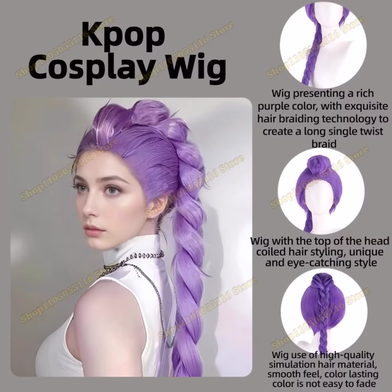 Costume wig for Kpop Demon Hunters for Rumi, Mira, Zoey, Saja, Boys, and Men, Women, and Baby. Synthetic hair. Free wig cap. Cosplay. Halloween. Party. Props - Image 4