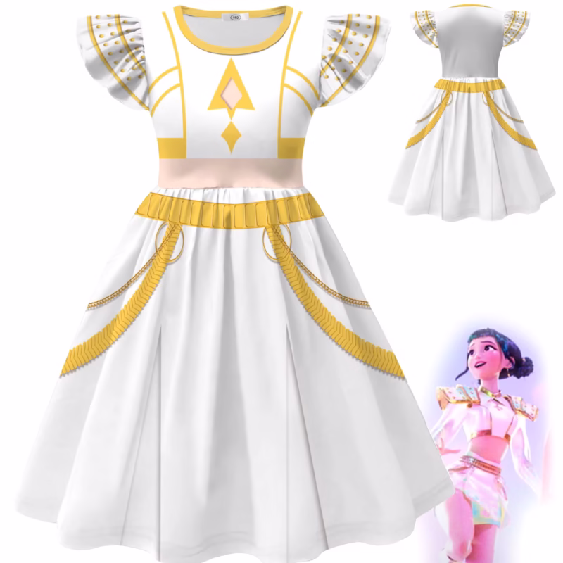 Make your kid the center of attention with the Girls Kids Rumi Zoey Mira White Dress - K-Pop Demon Hunters Cosplay Costume