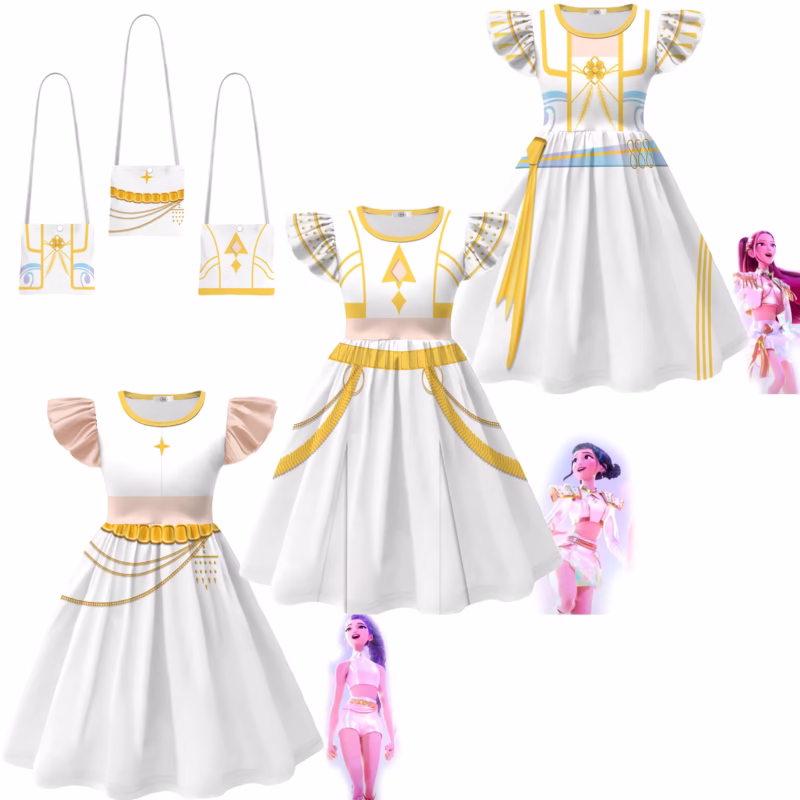 Make your kid the center of attention with the Girls Kids Rumi Zoey Mira White Dress - K-Pop Demon Hunters Cosplay Costume - Image 2