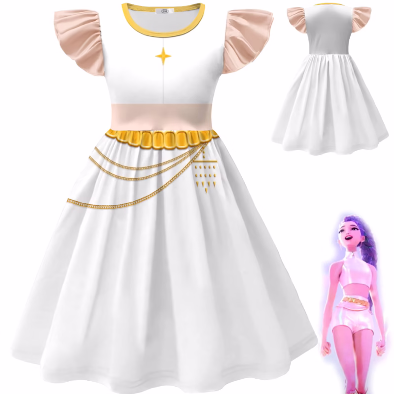 Make your kid the center of attention with the Girls Kids Rumi Zoey Mira White Dress - K-Pop Demon Hunters Cosplay Costume - Image 4