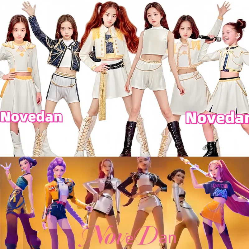 2025 New Anime Demon Hunter Cosplay Costume K-Pop Huntrix Zoey Mira Rumi Cosplay Golden Black White Kids Girls Halloween Costume The 2025 New Anime Demon Hunter Cosplay Costume featuring K-Pop Huntrix characters Zoey
