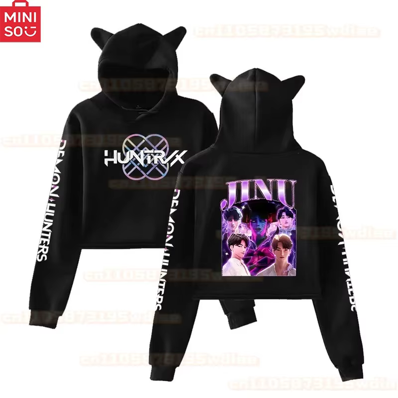 The New K-Pop Demon Hunters Cat Ears Cropped Hoodie Long Sleeve Cartoon Mira Rumi Zoey Printing Sweatshirt Crop Top Women's Hoodies is a great addition to all wardrobes