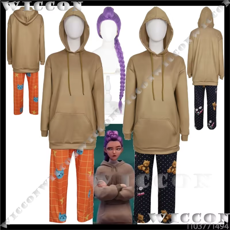 2025 Rumi Daily Suit K-Pop Demon Hunters Cosplay Costume Brown Hoodie Pants Dress Homewear Pajamas Carnival Party Woman Outfit