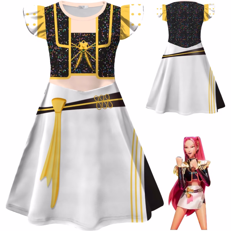 The Kids K-Pop Demon Hunters Rumi Zoey Mira Dress Cosplay Costume is the perfect mixture of fantasy, fashion and fun and is perfect for all aspiring K-Pop Demon Hunters - Image 3