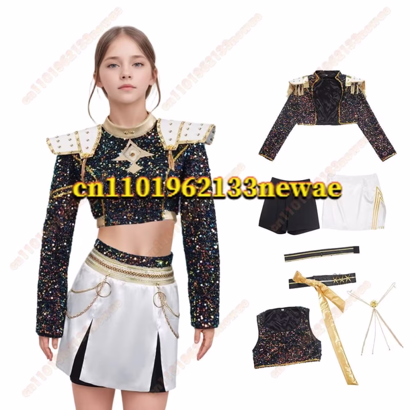 Step into the spotlight with the 2025 Adult & Kid K-Pop Rumi Cosplay Costume which includes the Kid Wig and the Demon Hunters Stage Clothes - Image 3