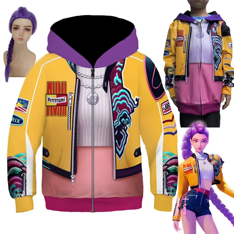 Kids Rumi Jacket Demon Hunter of KPop Cosplay Costume Children Child Girls Hoodies Disguise Roleplay Fantasia Clothing Halloween Little ones